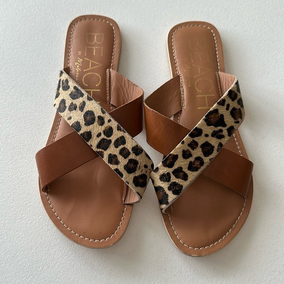 Matisse Shoes - Matisse Beach Pebble Sandals Criss-Cross Leopard Print Leather Sz 10 Preppy Chic